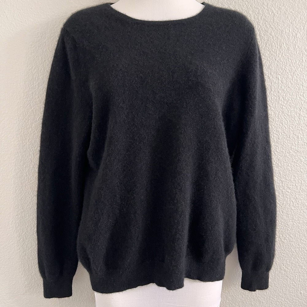 Women's XL 100% Cashmere Sweater Knit Top Pullover Black Old Money Quiet Luxury